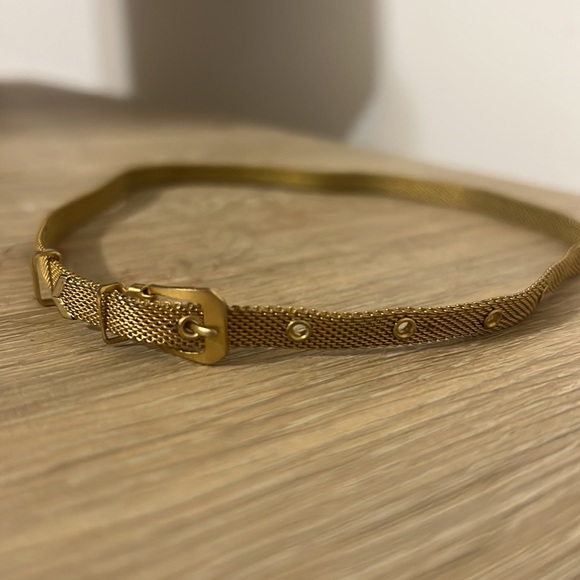 Vintage Buckle Choker Necklace Metal Mesh Gold Tone Chainmail Adjustable - Picture 4 of 6